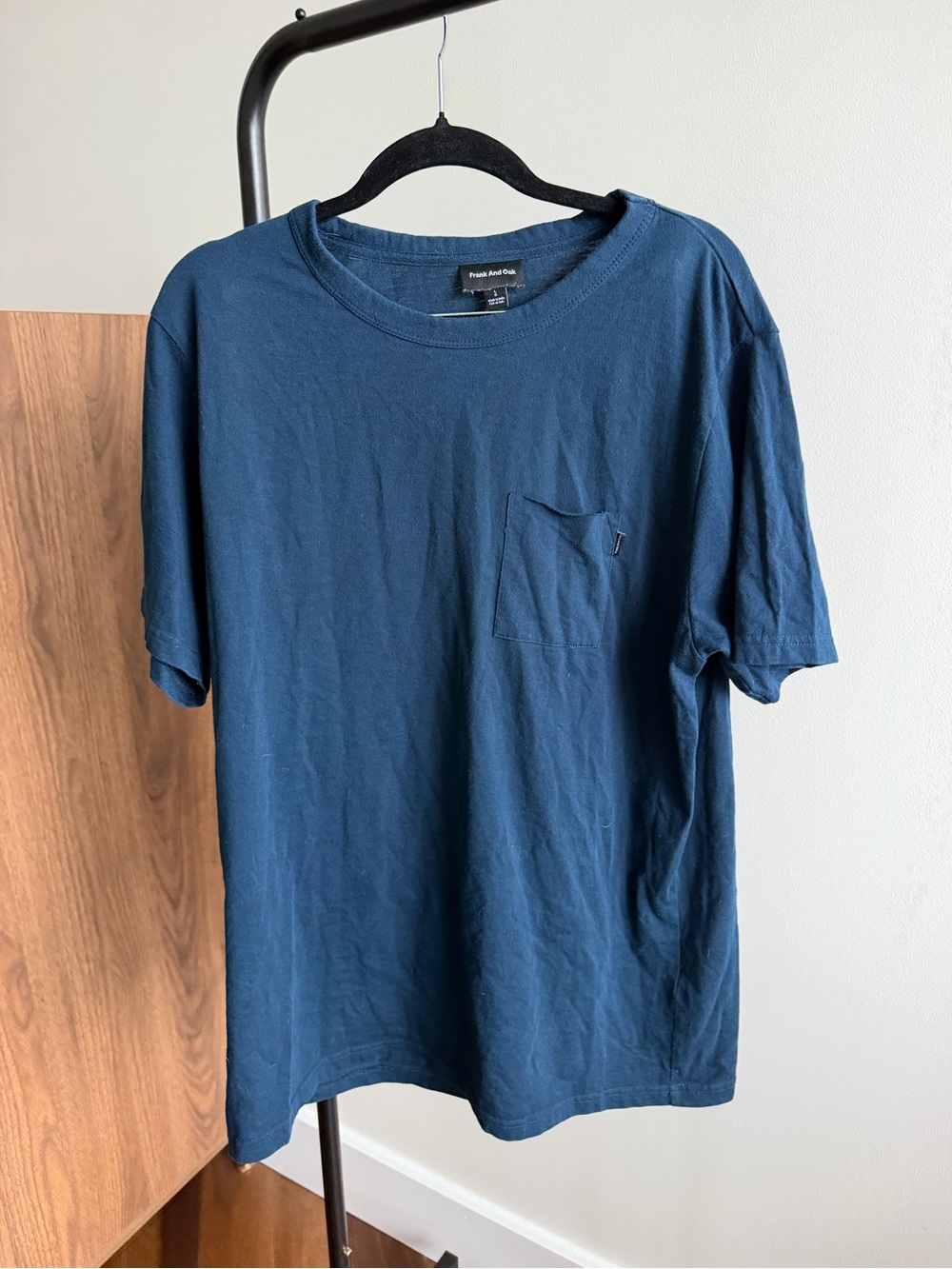 Frank And Oak Blue Pocket T-Shirt Size L Cotton Mix Organic